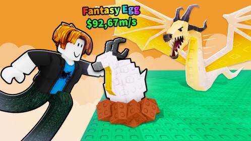 A Fantasy Egg labeled with a $92,67m/s value beside a dragon in Get Tall for Animals